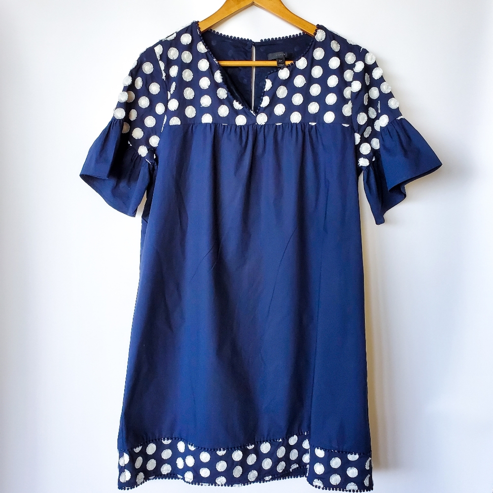 J. Crew Navy and White Polka Dot Midi Dress